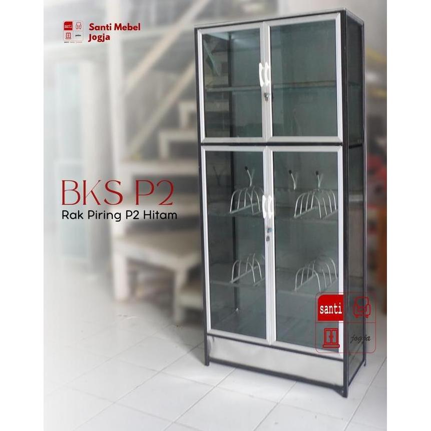 Lemari Dapur Rak Piring Aluminium 2 Pintu Hitam Bks Tebal