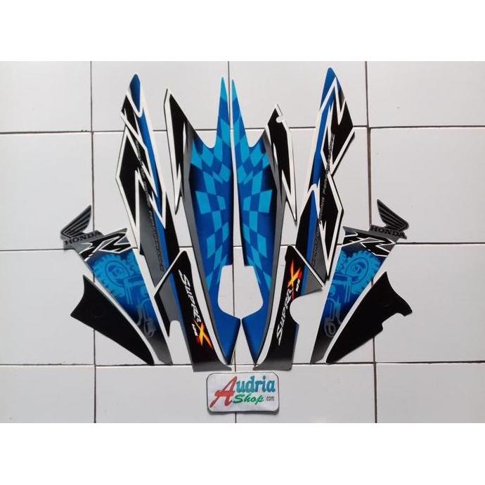 Striping Stiker Motor Honda Supra X 125R 2008 Silver-Biru