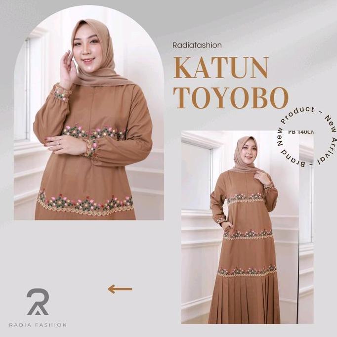 Abaya Radiafashion Katun Toyobo Fodu Bordiran Nyaman Bunga Cantik Gamis Motif Muslim Wanita Navy Dre