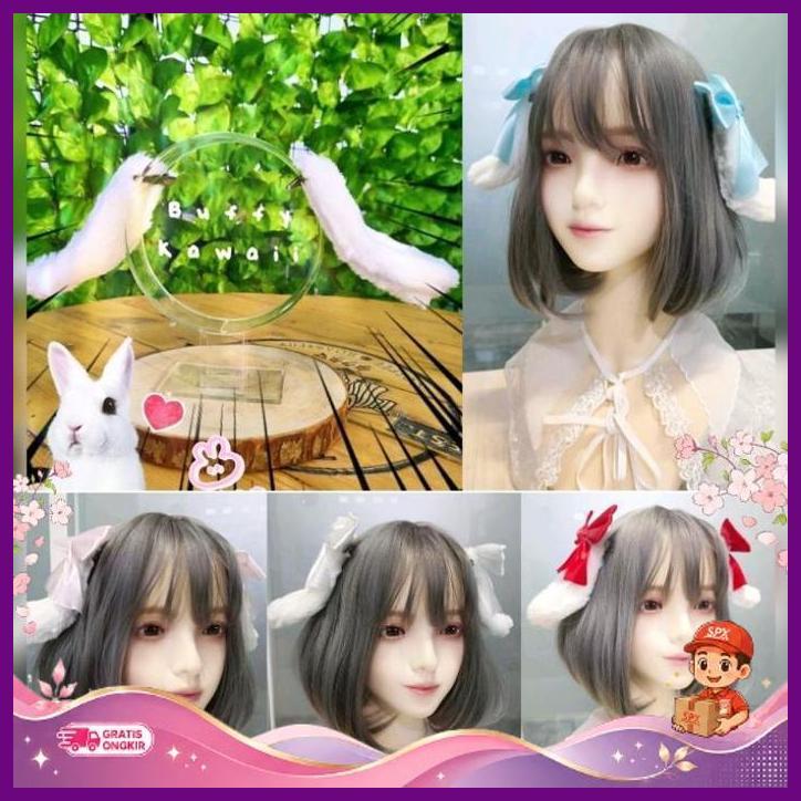 Hairclip Floppy Bunny Ear Lace Lolita Harajuku Cosplay Animal White Rabbit Kelinci Buffy Kawaii Terb
