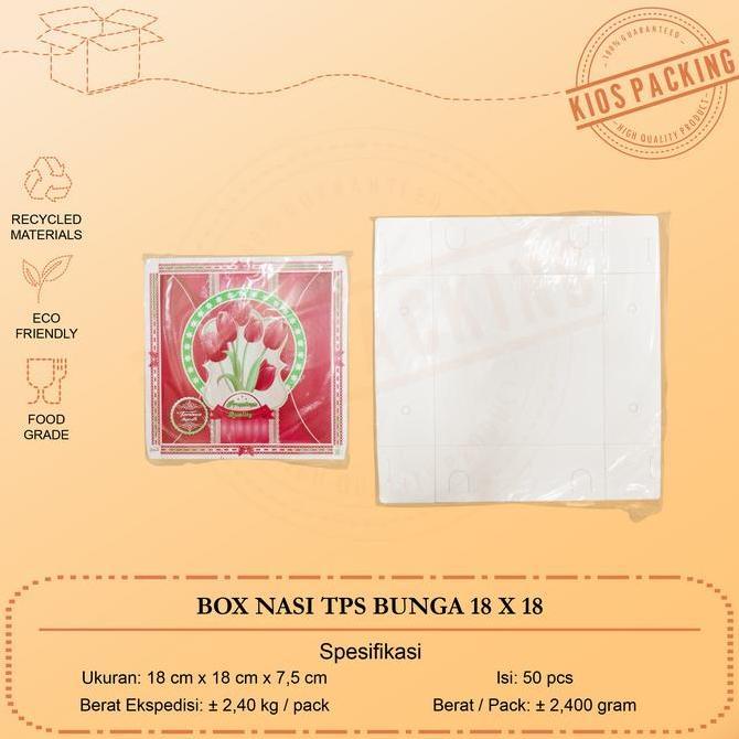 - 50Set Dus / Box Nasi Motif Bunga 18 X 18 Cm / Dus Nasi / Dus Kue / Kotak Nasi / Kotak Makanan / Te
