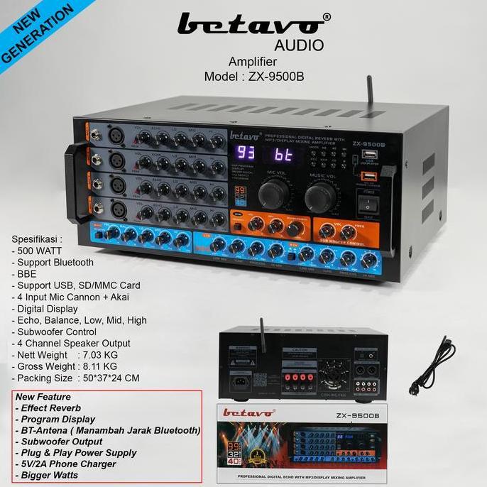 Nagaswara.Id - Amplifier Betavo Zx 9500B 2Nd Generation | 500 Watt | 4 Output | Subwoofer Output | A