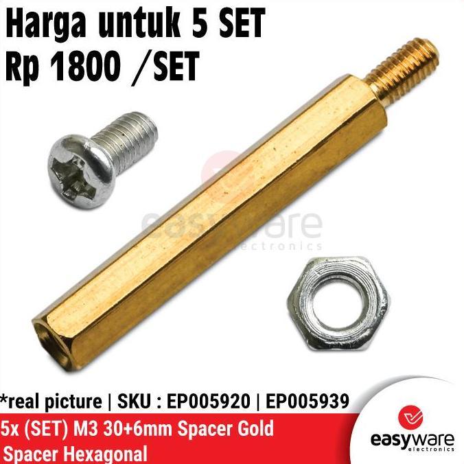 5X SET SPACER M3 30MM WITH SCREW AND NUT SPACER GOLD HEX 3CM MALE TO FEMALE SET DENGAN MUR DAN BAUT 