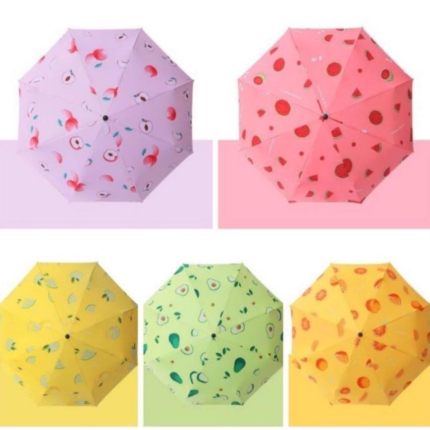 MURAH PAYUNG LIPAT UV 3D ANTI UV LAPISAN HITAM WARNA PASTEL UMBRELLA KOREAN STYLE FRUITY BEAR 3D