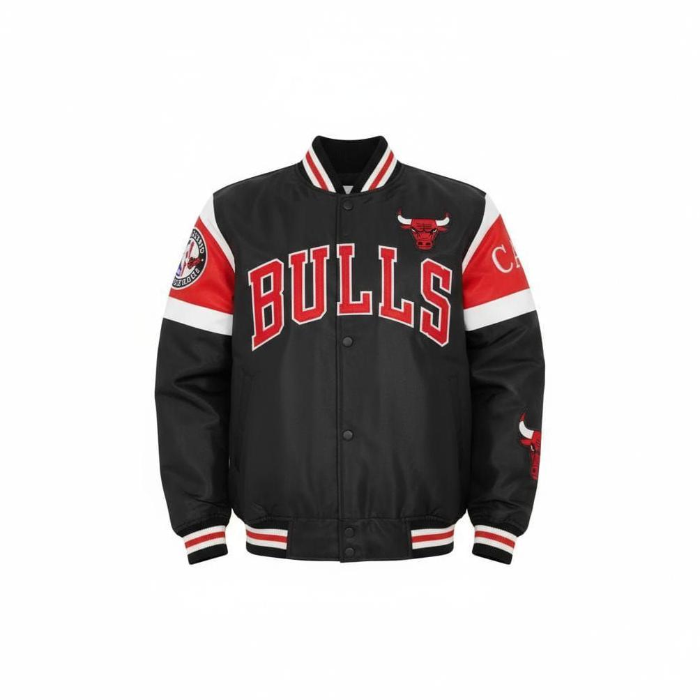 big promo "jaket baseball nba chicago bulls pria wanita varsity hitam bahan parasut waterproof"