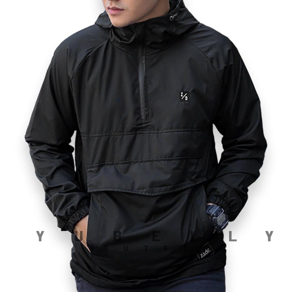 Jaket Cagoule Basic Polos Pria Distro Original Jacket Hoodie Outdor Windbreaker Parasut Kantong Dora