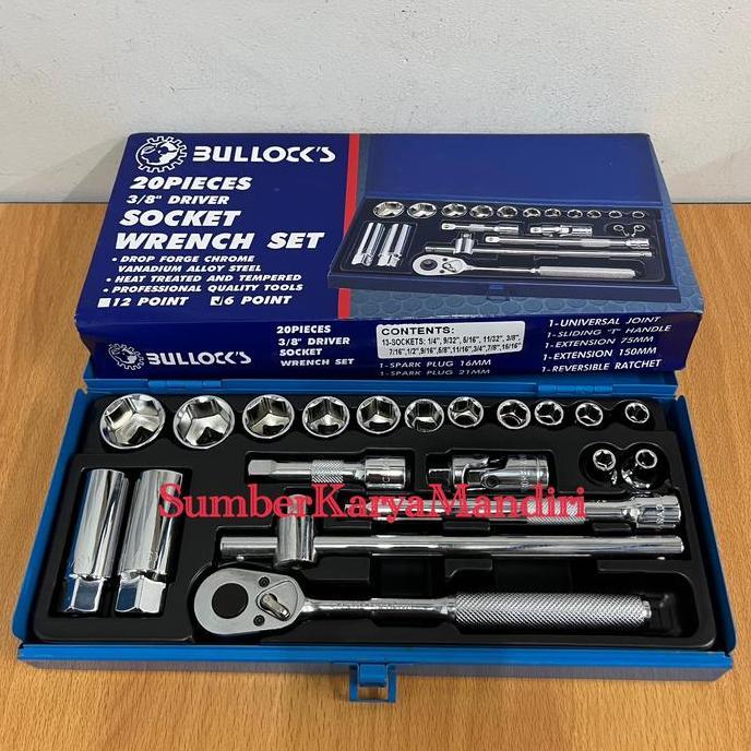 Ready Kunci Socket Set Bullock Inch 20Pcs 3/8" DR 6PT 1/4"-15/16"
