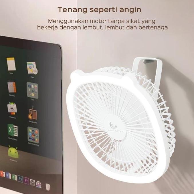 BOUNCEZZ - HAN RIVER KIPAS ANGIN PORTABLE WITH LAMPU LED KIPAS ANGIN MINI