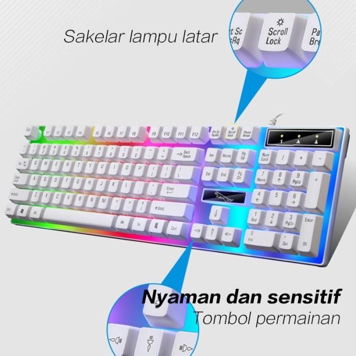 Paket Keyboard Mouse Speaker Mousepad Gaming Pc Laptop Led Rgb Wired - Putih