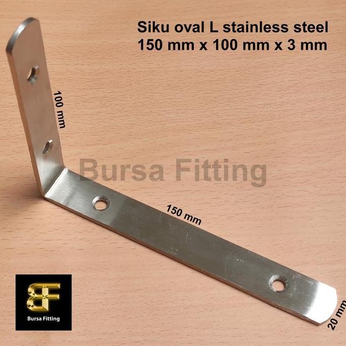 Siku stainless L 150 x 100 x 3 mm / plat siku penyangga / ambalan siku