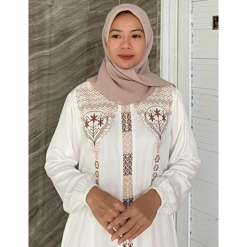 Original Gamis Rayon Twill Polos Hitam Putih Exclusive Bordir Nayla - Simpel & Elegan