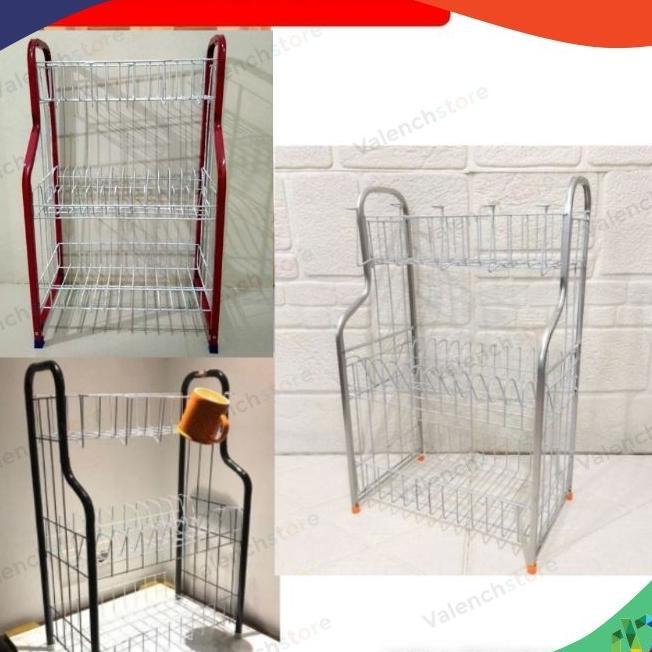 Rak Piring 3 Susun Dengan Gelas Rpl 03 Lengkung /Rak Dapur / Rak Gelas/ Rak Piring Alumunium 3 Susun