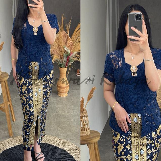 Kebaya Bali Set Brukat Lilit Navy