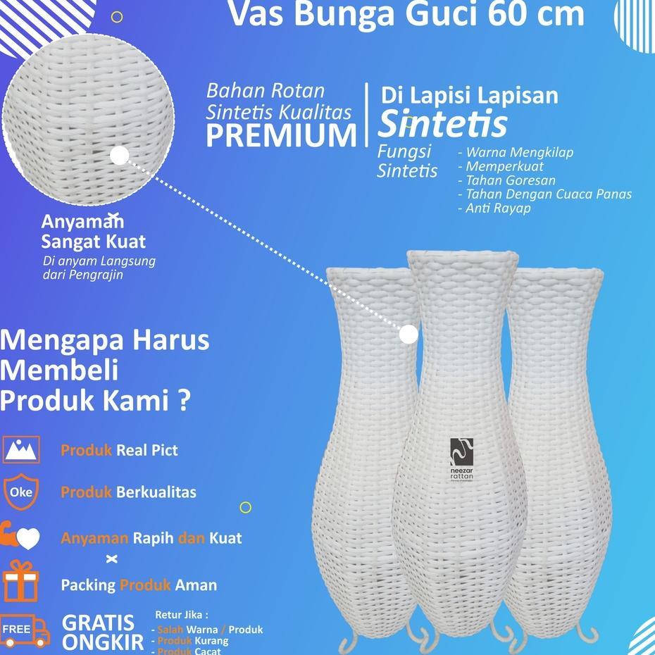 Vas Pot Guci Tempat Bunga Dari Rotan Sintetis Tinggi 60 Cm