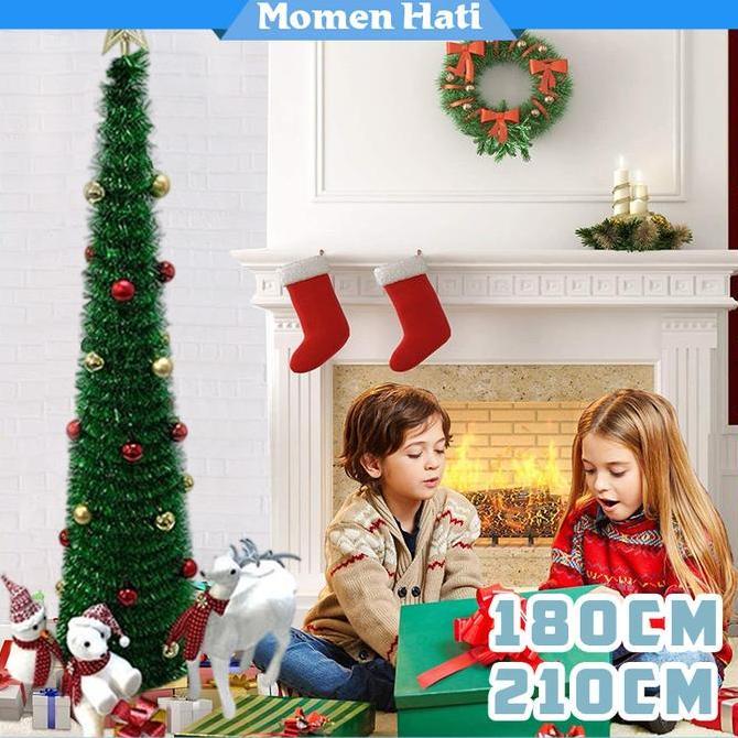 HIMIKO Dekorasi Natal Pohon Natal Lipat Ukuran 210cm/180cm Pohon Natal Madder