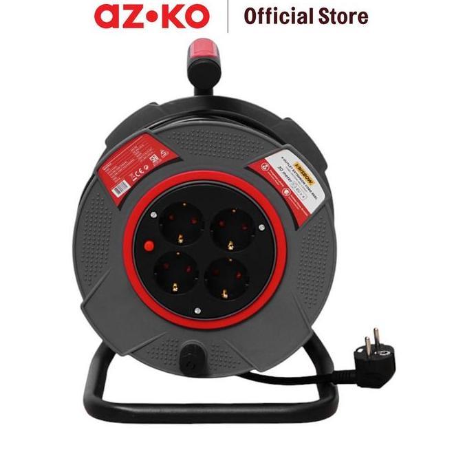 AZKO Krisbow 30 mtr Kabel Roll - Abu-Abu Extension Cable Kabel Gulung Power Reel Kabel Listrik Cable