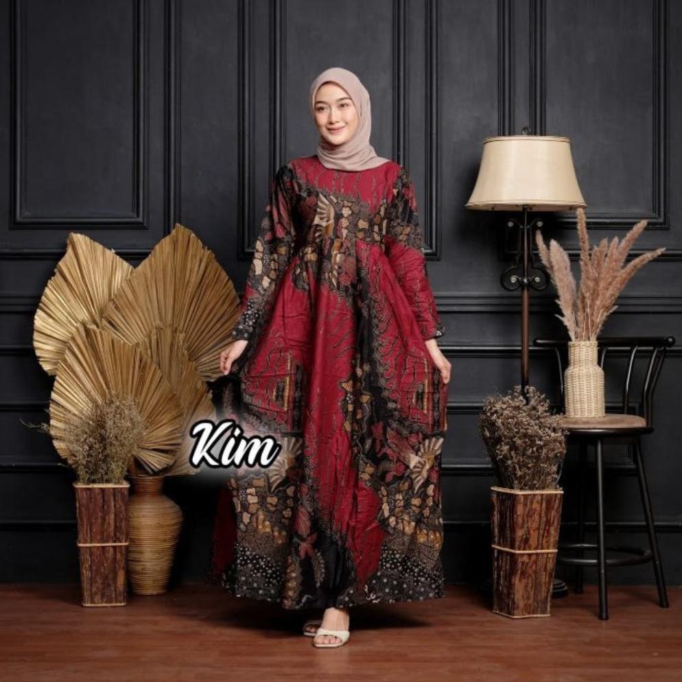 TERMURAH Gamis Batik Kekinian Cantik Murah Poliester Kain Katun Motif Muslim Nyaman Panjang Standar 