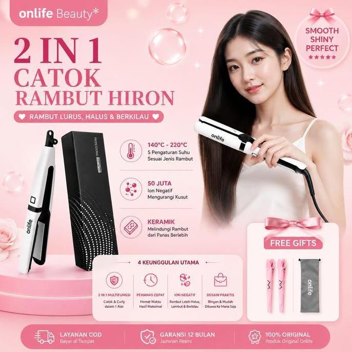 Onlife 2in1 Hair Styler Hiron Catokan Ceramic Tourmaline Pelurus & Pengeriting