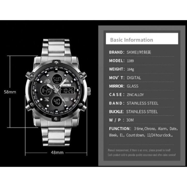 TERLARIS JAM TANGAN PRIA DIGITAL ANALOG SKMEI 1389 SILVER WHITE WATER RESISTANT 3 ATM ORIGINAL