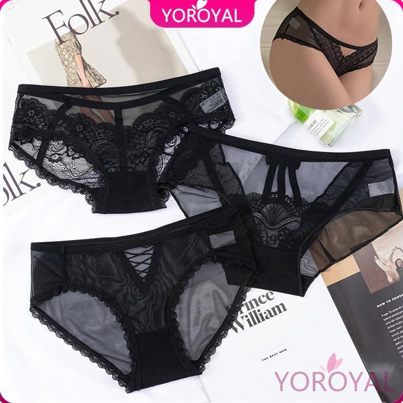 HOT [COD] YOROYAL Celana Dalam Brokat Renda Halus Dan Modis Cd Transparan /Celana seksi wanita mulus