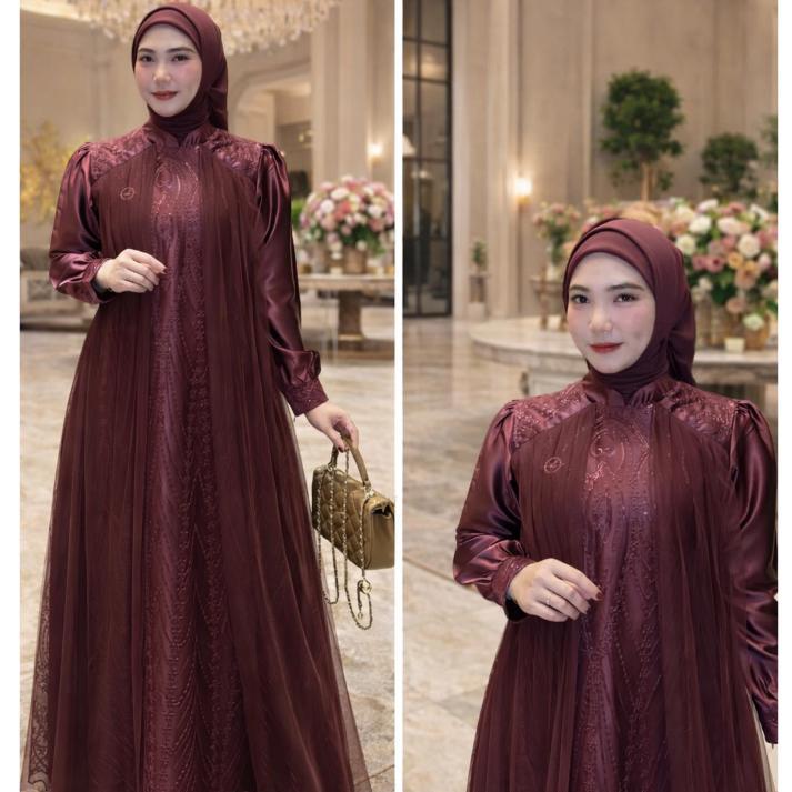 Limited Gamis Pesta Elegan Emerald Hijau Botol Maxi Dress Velvet Mix Tile Premium Syari Baju Kondang