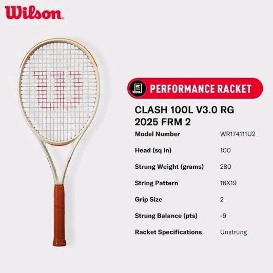 NEW Raket Tenis Wilson CLASH 100L 280gr v3 ROLAND GARROS/ Raket Wilson CLASH 100L 3.0 version / Clas