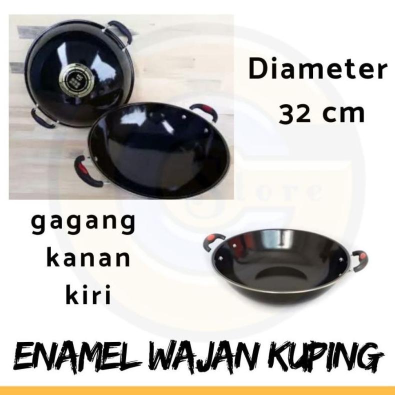 FLASH SALE WAJAN ENAMEL KUPING GSE 34CM AWET PENGGORENGAN TEBAL ANTI LENGKET ANTI GORES WOK (AQB)