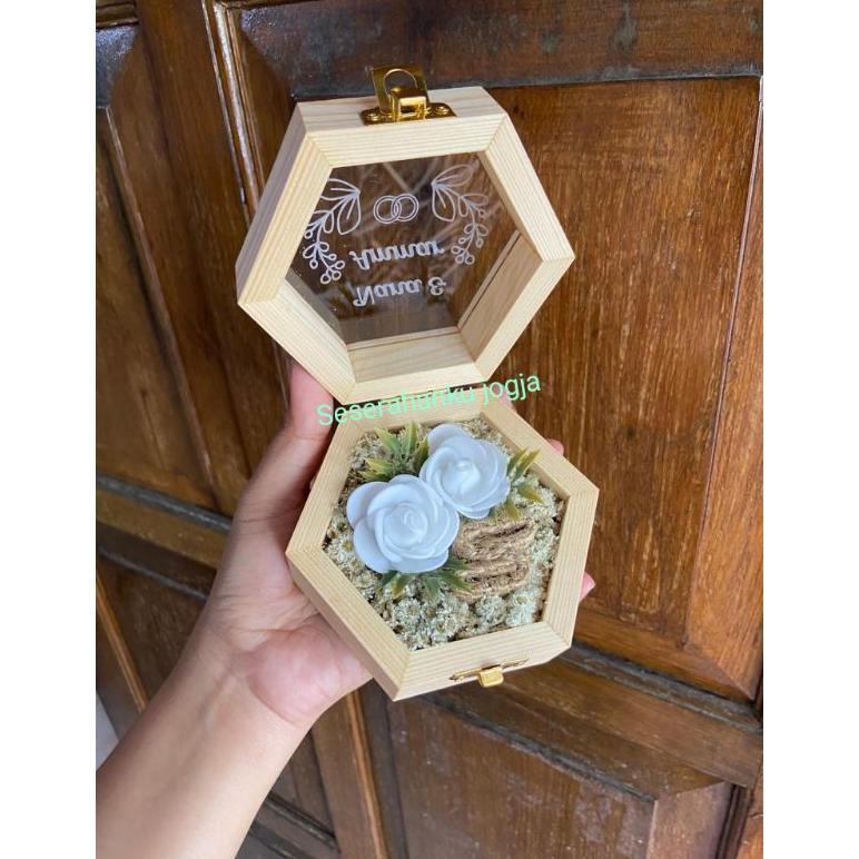 NEW KOTAK CINCIN  || RING BOX ||  KOTAK KAYU Jati Belanda  || CINCIN TUNANGAN  || HEXA KAYU RUSTIC M
