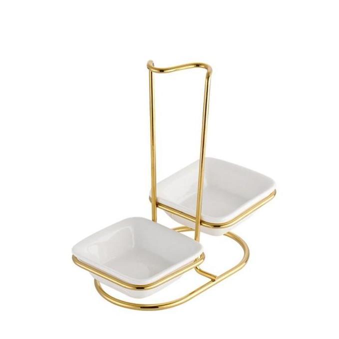 Gold Stainless Steel Ladle Rak Spatula Dengan Mangkuk Keramik Ladle Soup Holder