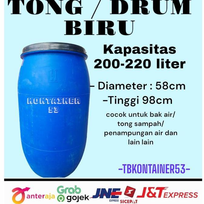 DRUM HDPE / TONG BIRU 200 LITER - GENTONG AIR, TONG SAMPAH / BAK MANDI DLL