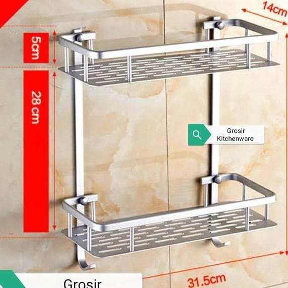 [Gk] Emd777 Rak Kamar Mandi Handuk Hook 2 Susun Tingkat Aluminium Wc Dinding Dapur Serbaguna Tingkat