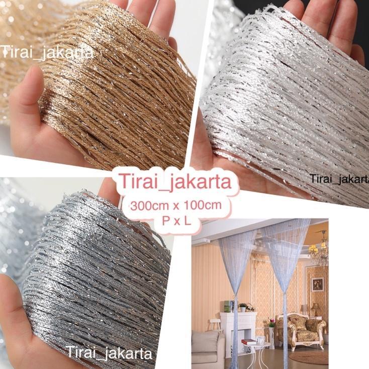 Tirai Benang Gliter 3X1M/Tirai Benang Putih Gold Silver/ Tirai Dekorasi/ Tirai Pintu/ Tirai Jendela