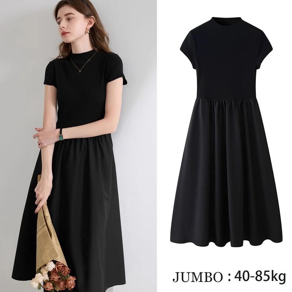 Gaun Hitam Bergaya Prancis/Dress Hitam Korean Style Long Jumbo 80Kg/Panjang Gaun Tinggi Gaun Sifon K