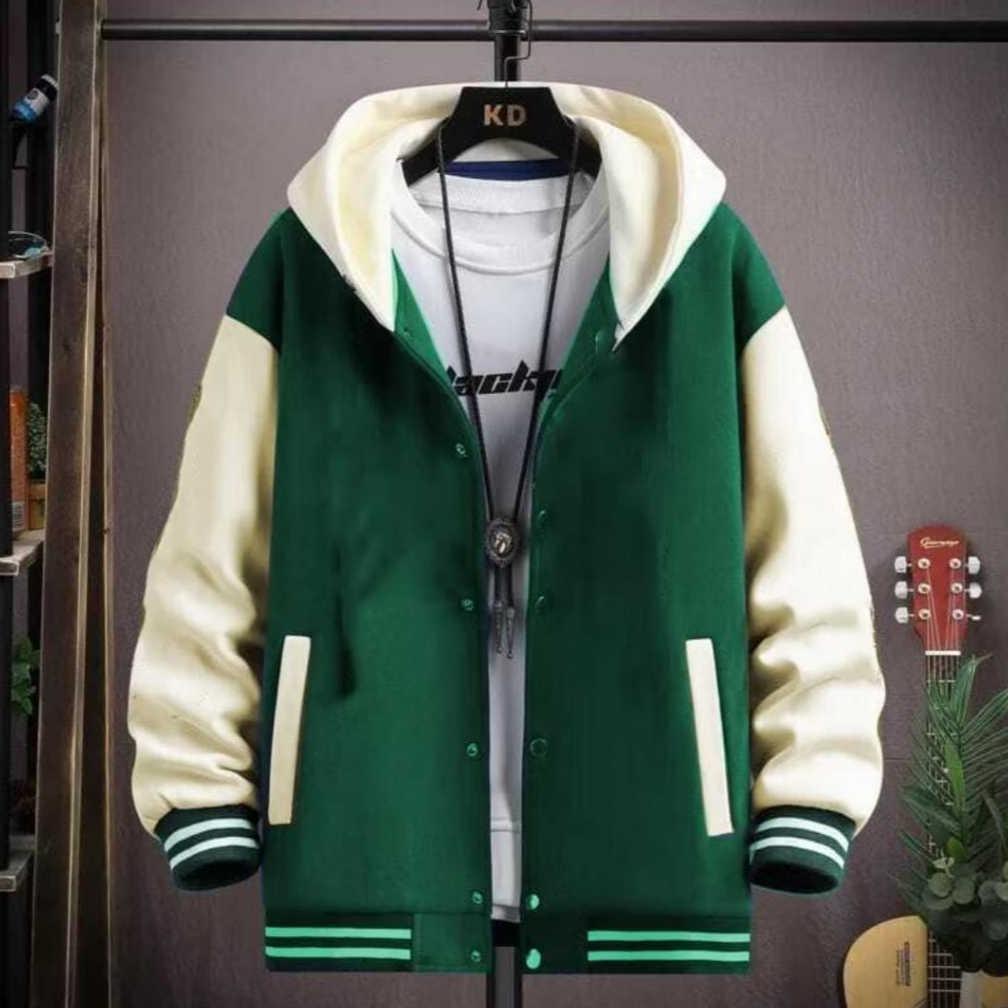 Sale Jaket Varsity Baseball Hitam Cream Polos - Jaket Hoodie Varsity Model Kancing Premium Quality U