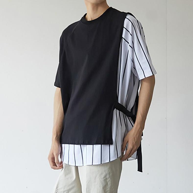 HOT SALE Kaos pria 2in1 Fashion korea ootd outfit korea look men Tshirt Salur Garis