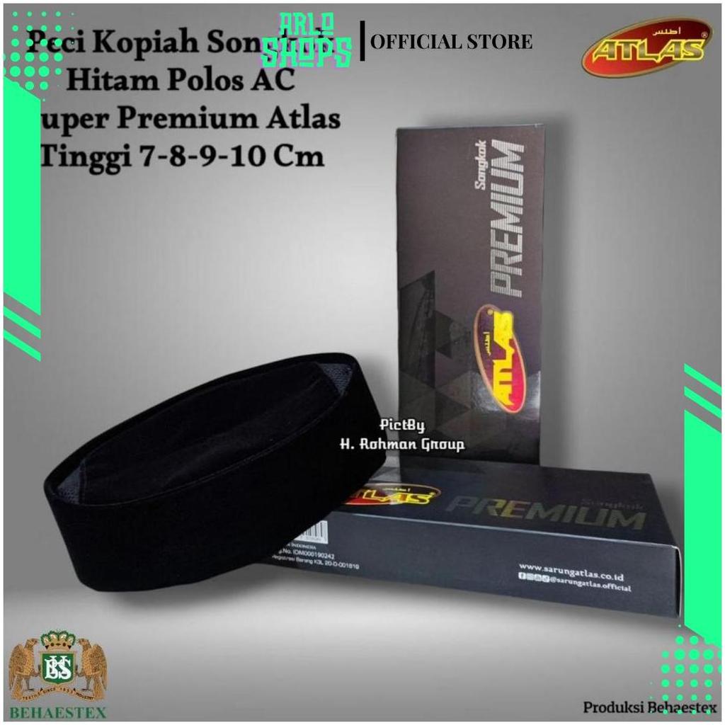 Peci Dewasa Peci Hitam Atlas Songkok Kopiah Dewasa Lengkap Tinggi 7,8,9,10 Cm Produksi BEHAESTEX SP 