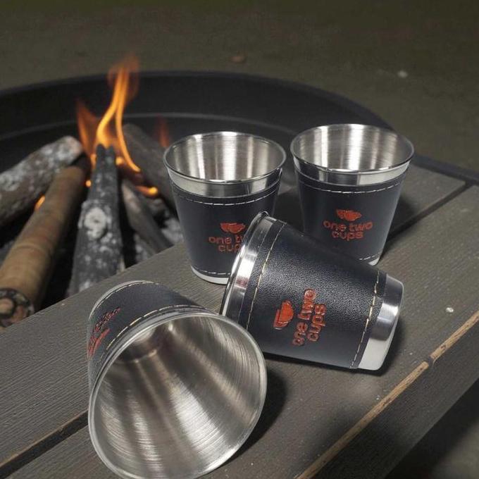 MORVENO Set 4 Gelas Cangkir Sloki Mini Cup Seloki Stainless Steel Camping Travel Portable Mug