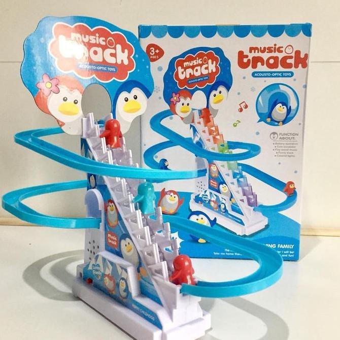 Mainan Anak Music Track Penguin Balapan Seluncur Tangga Slide Penguin