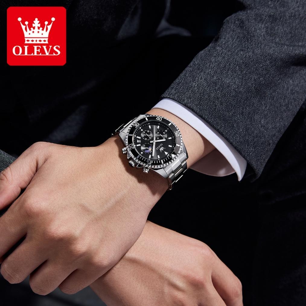 VALUE PACK OLEVS Jam Tangan Pria Anti Air Original Tahan Keren Luxury Led Analog Stainless Steel Chr