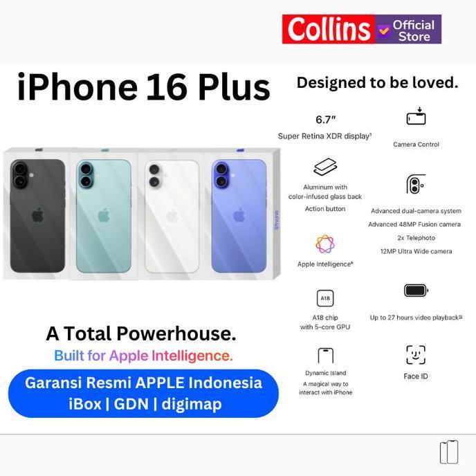 7kadachici - apple iphone 16 plus 128gb 256gb 512gb a18 cpu 6c gpu 5c oled resmi ibox gdn digimap