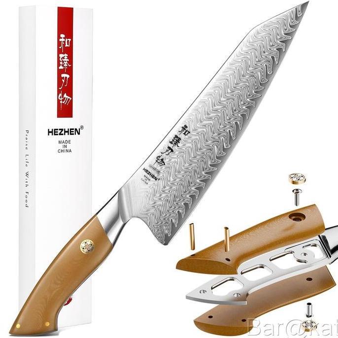 HEZHEN Elegant Series 8.5" Chef Knife | 67-Layer Damascus Steel & Linen Micarta Handle
