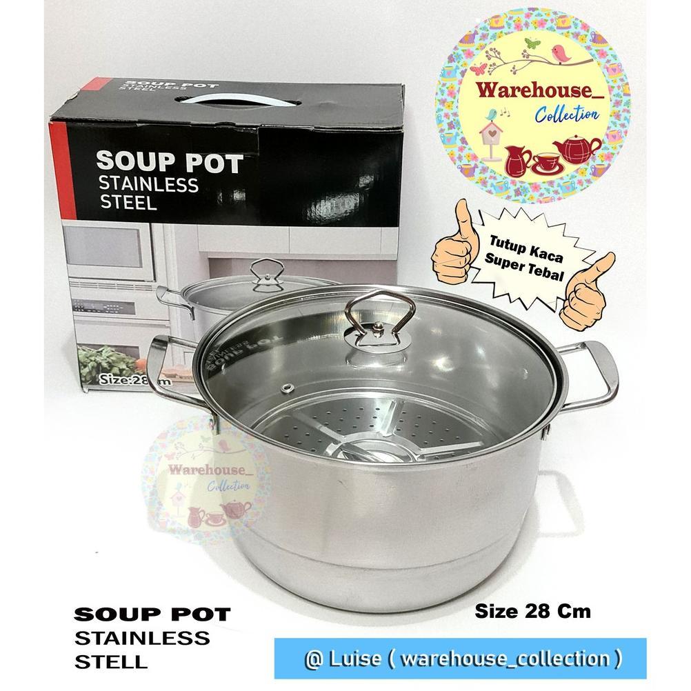 Calypso Panci Steamer Stainless 28cm tutup kaca / Panci kukus 28cm / Panci Steamer Calypso 28cm
