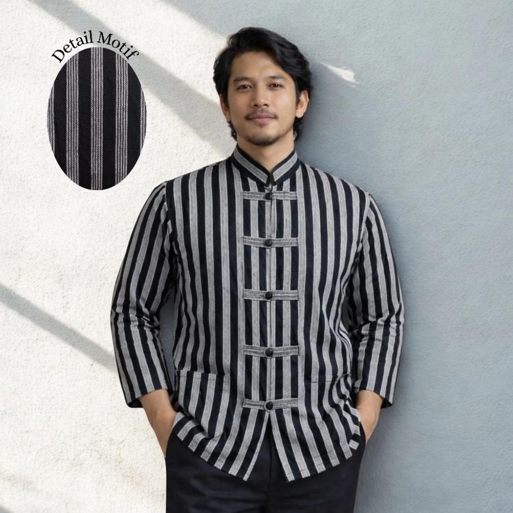 MURAH baju koko lurik pria lengan panjang|baju koko lurik sanghai 2026