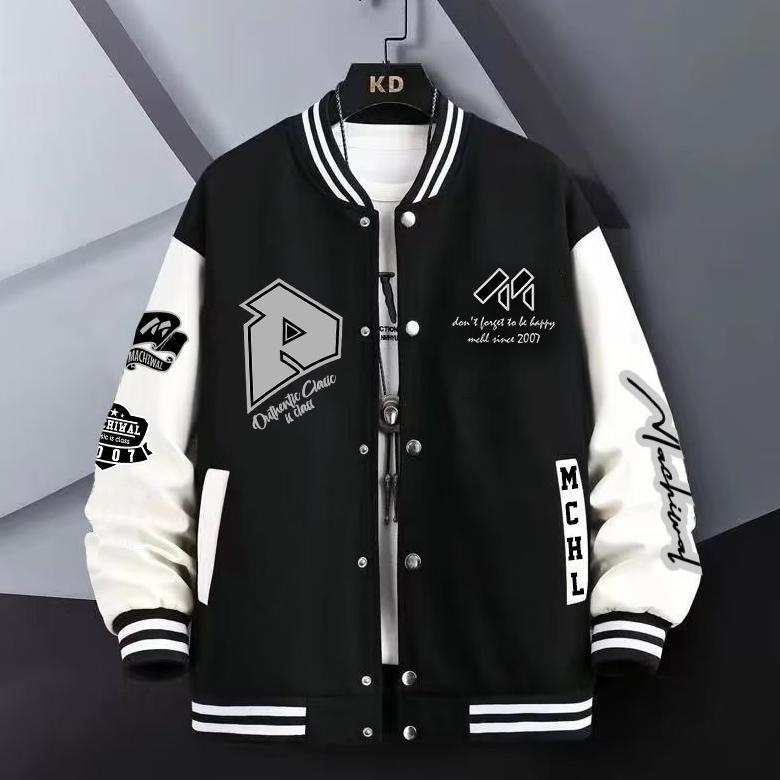 100% Aman Jaket Sweater Varsity Baseball Pria Original Bahan Tebal