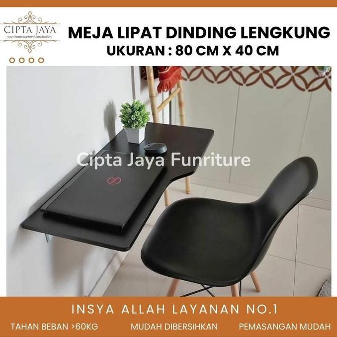 FLASH SALE - Meja Lipat Dinding Tempel Belajar Kerja Dapur Lipet Minimalis Simpel Murah LENGKUNG PIG