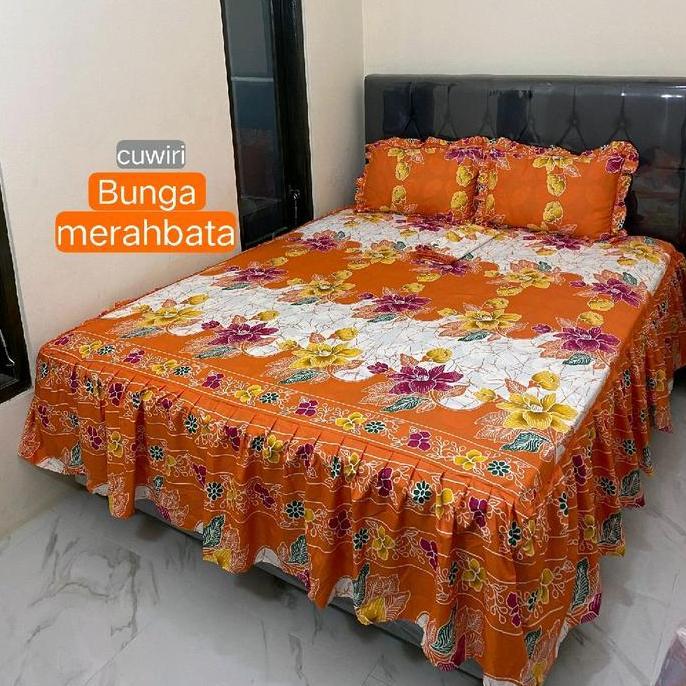 HARGA PABRIK - Sprei batik rumbai ukuran 160x200x45-180x200x45//sprei batik halus//sprei rempel