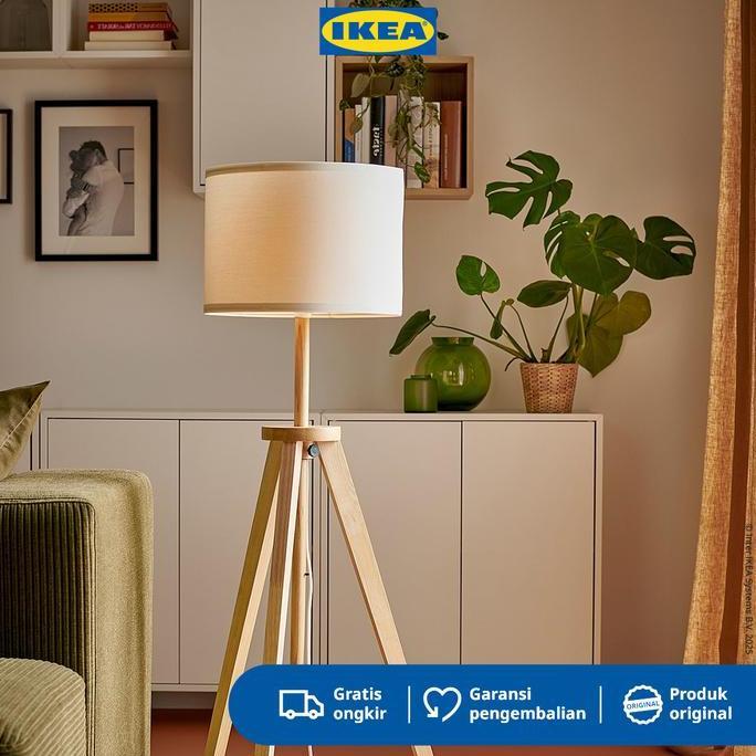 IKEA LAUTERS Lampu Lantai / Lampu Baca Kayu Ash/Putih Minimalis Akrilik Plastik