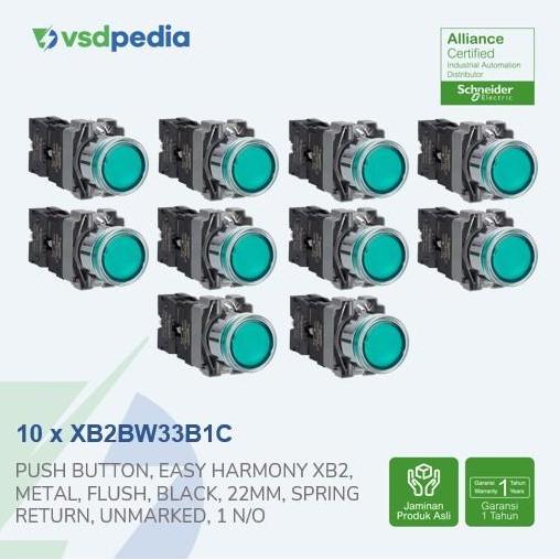 SCHNEIDER ILLUMINATED PUSH BUTTON XB2 GREEN 24V AC/DC XB2BW33B1C X 10