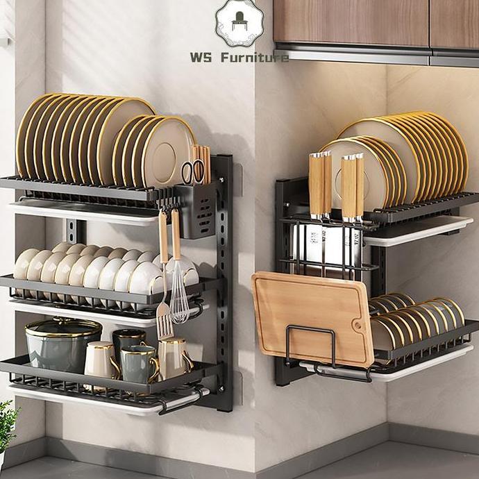 Rak Piring Gantung Rak Dapur Rak Dinding Rak Besi Anti Karat Rak Penyimpanan Mangkuk