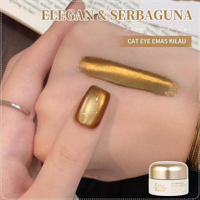 Nail- Miss Gooey Gel Nail Cat Eye Manik Kaca Emas Bulat, Rna Tren 26, Cocok Untuk Musim Gugur & Ding